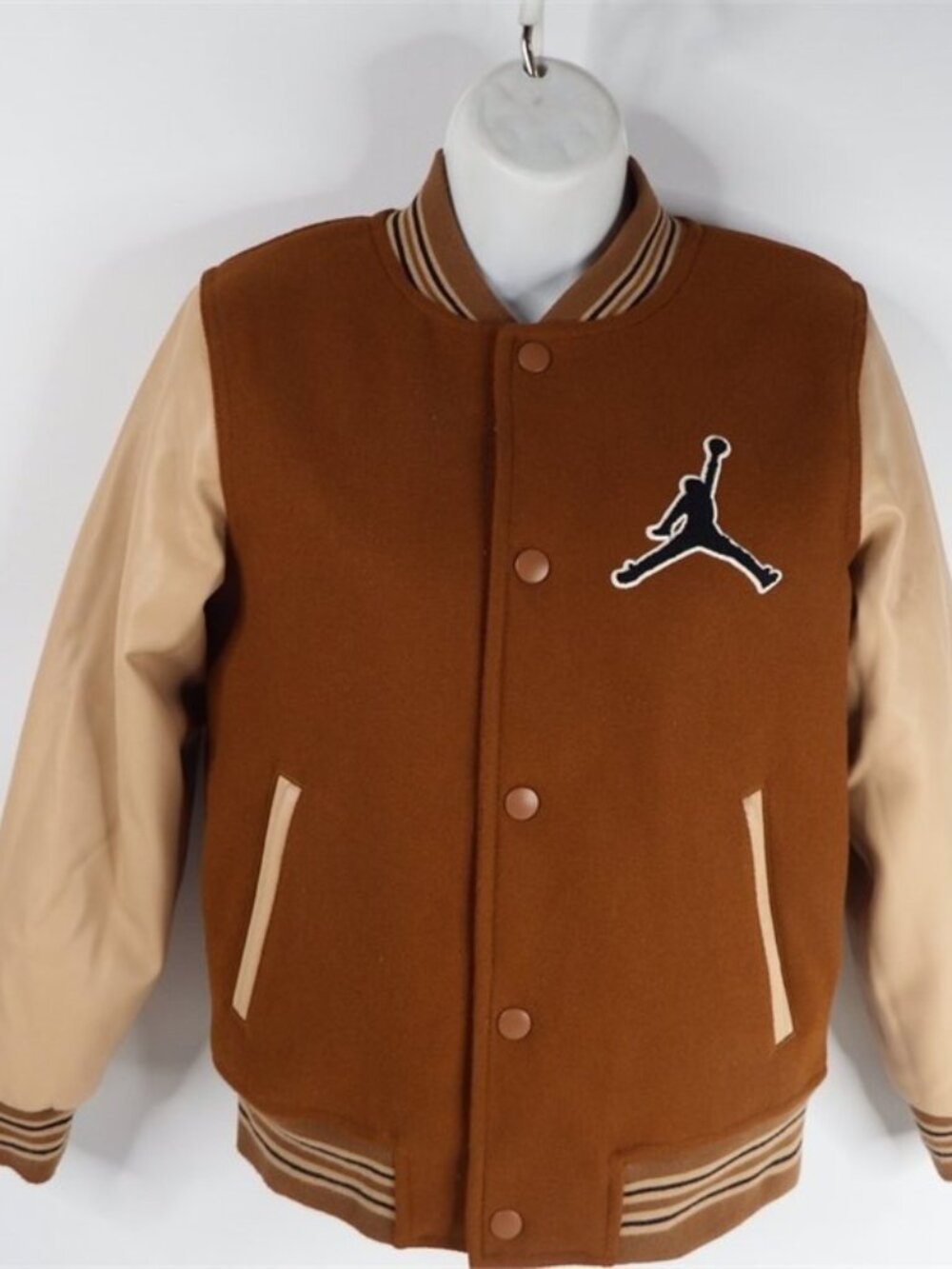 Jordan Varsity Jacket Brown with Tan Sleeves Large Boys